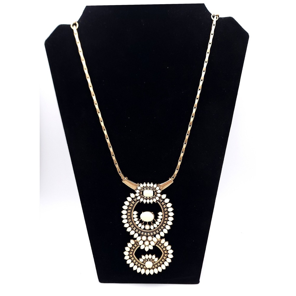 Stella & Dot Havana Convertible Statement Necklace Gold Tone Cream Acrylic 27"